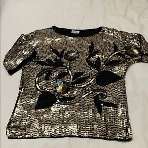 NWOT Made In India Sequin & Beads Floral Embellished Women's Top M